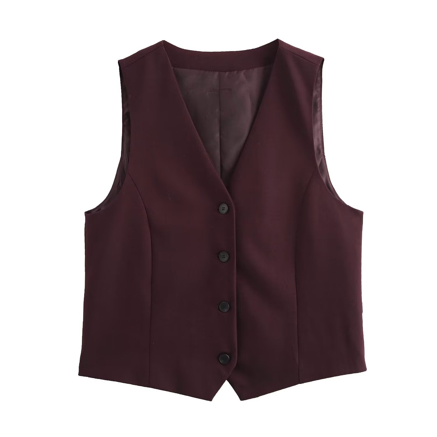Coral Button-Up Crop Vest - Wine Red [7LJZCYHW]