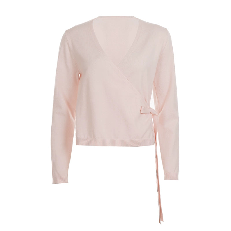 Nalayah V-Neck Tie Knit Top - Pink [0N03SV14]