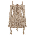 Malayshia Distressed Off-Shoulder Mini Dress - Khaki [KXF8HXCM]