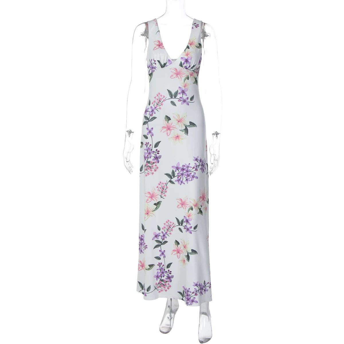 Floral Backless Slit Maxi Dress - Multicolor [YA28BU5Z]