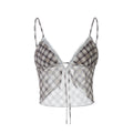 Alize Lace Trim Plaid Skirt Set - Coffee Camisole Top [7SD0VMVX]
