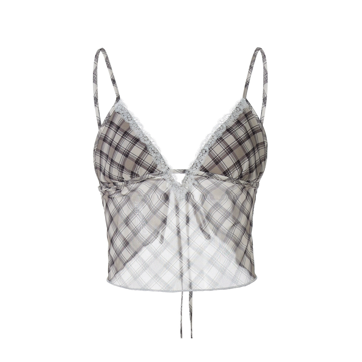 Alize Lace Trim Plaid Skirt Set - Coffee Camisole Top [7SD0VMVX]