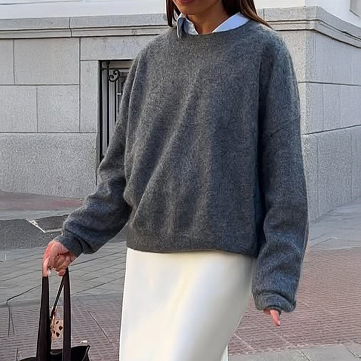 Kalie Relaxed Knit Sweater - Gray [RVZ9TA7V]