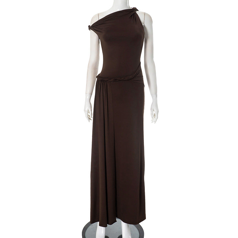 Azalia Twisted Draped Dress - Brown [U5F8J1OE]