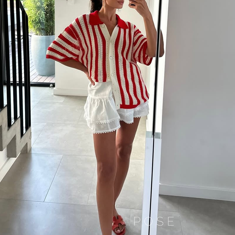 Becky Striped Knit Cardigan Top