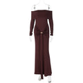 Swara Off-Shoulder Tie Waist Dress - Reddish Brown [ZFAFOOBC]