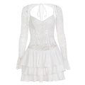 Lace Patchwork Ruffle Skirt Set - White [LUXIOHYG]