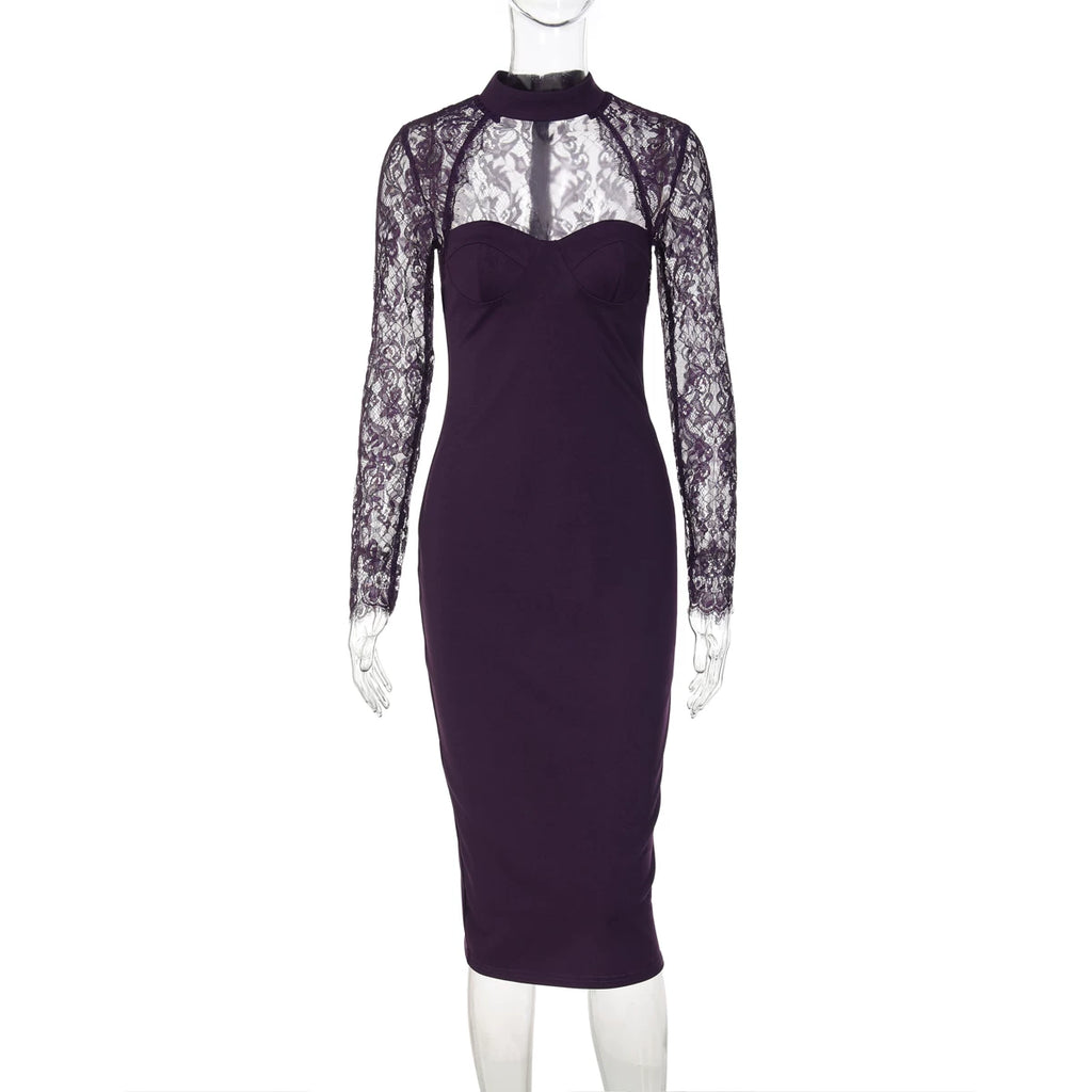 Lace Slit Maxi Dress - Purple [34Z10LD3]
