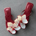 Emori Floral Kitten Heel Sandals - Red [IZGPJPOP]
