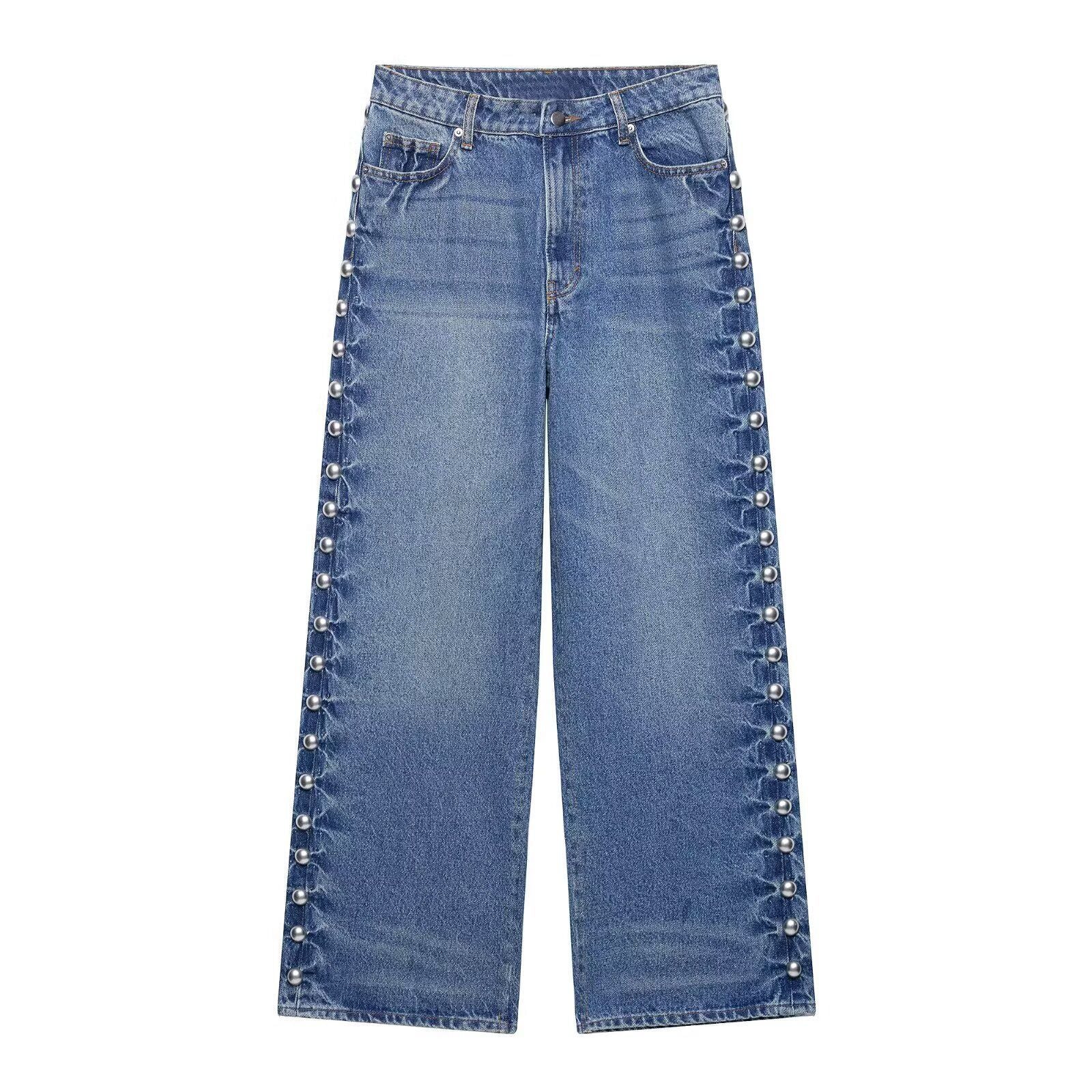 Mayleen Rivet Straight-Leg Jeans - Blue [N8LT1Q9U]