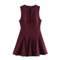 Amara Bow Mini Dress - Wine Red [DRYMNE0Z]
