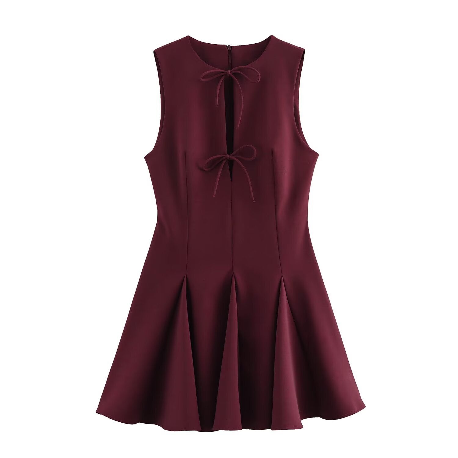 Amara Bow Mini Dress - Wine Red [DRYMNE0Z]
