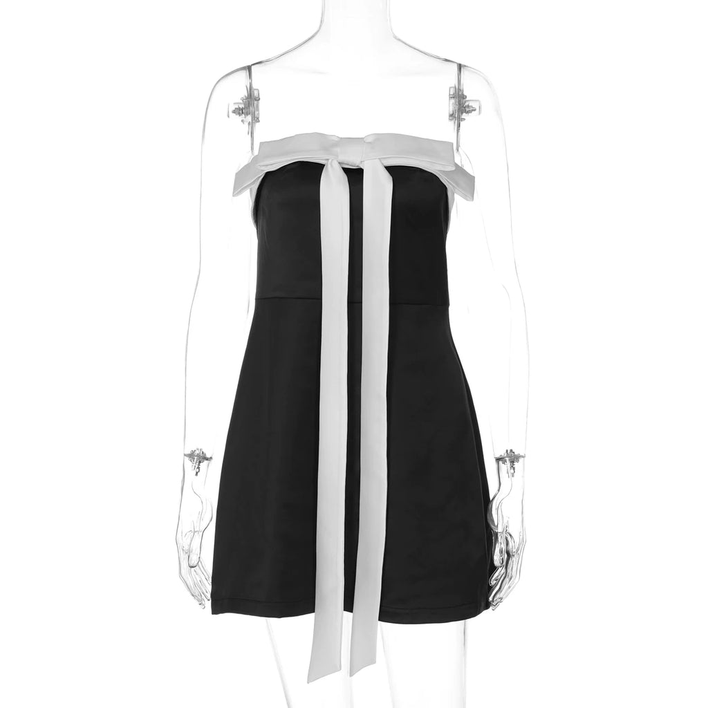 Bow Detail Strapless Mini Dress - Black [METJNGMW]