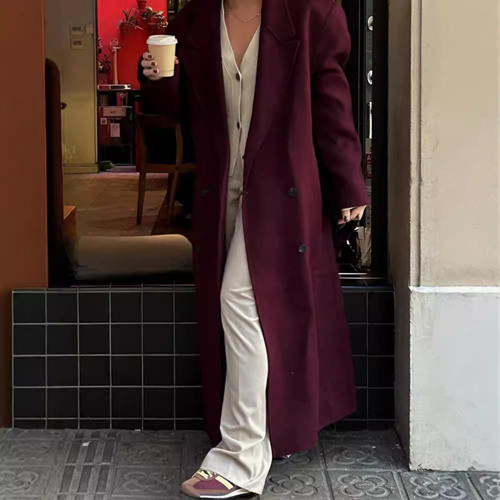 Heavenleigh Wine Red Trench Coat - Wine Red Long Coat [HUZG1MLT]