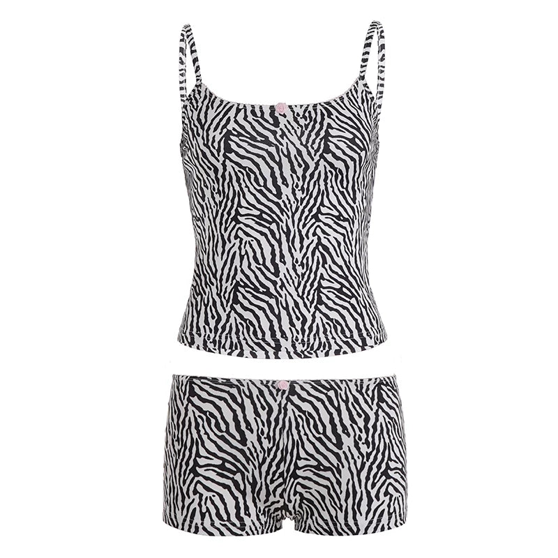 Danica Zebra Print Shorts Set - Black and White Color