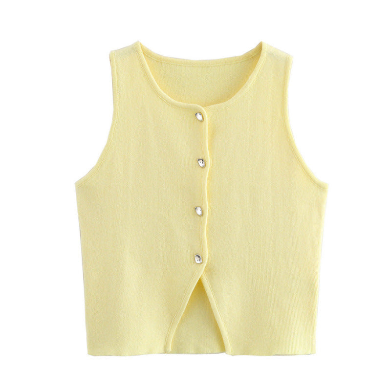 Novalee Cropped Knit Vest - Yellow [XKLGU1SG]