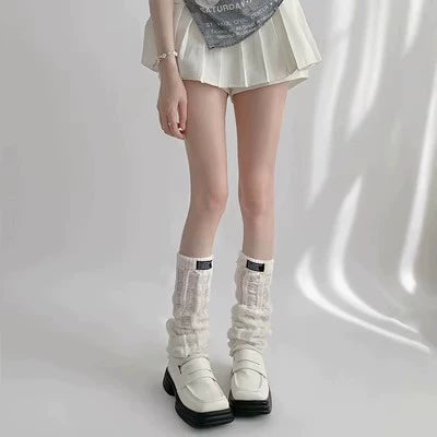 Sanvi Distressed Crew Socks - 1 Pair - Distressed White [QMWCRLZV]