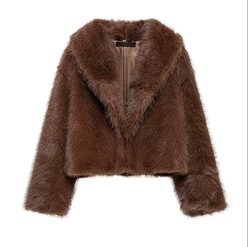 LaPose - Cheryl Cropped Faux Fur Coat - Coffee Color