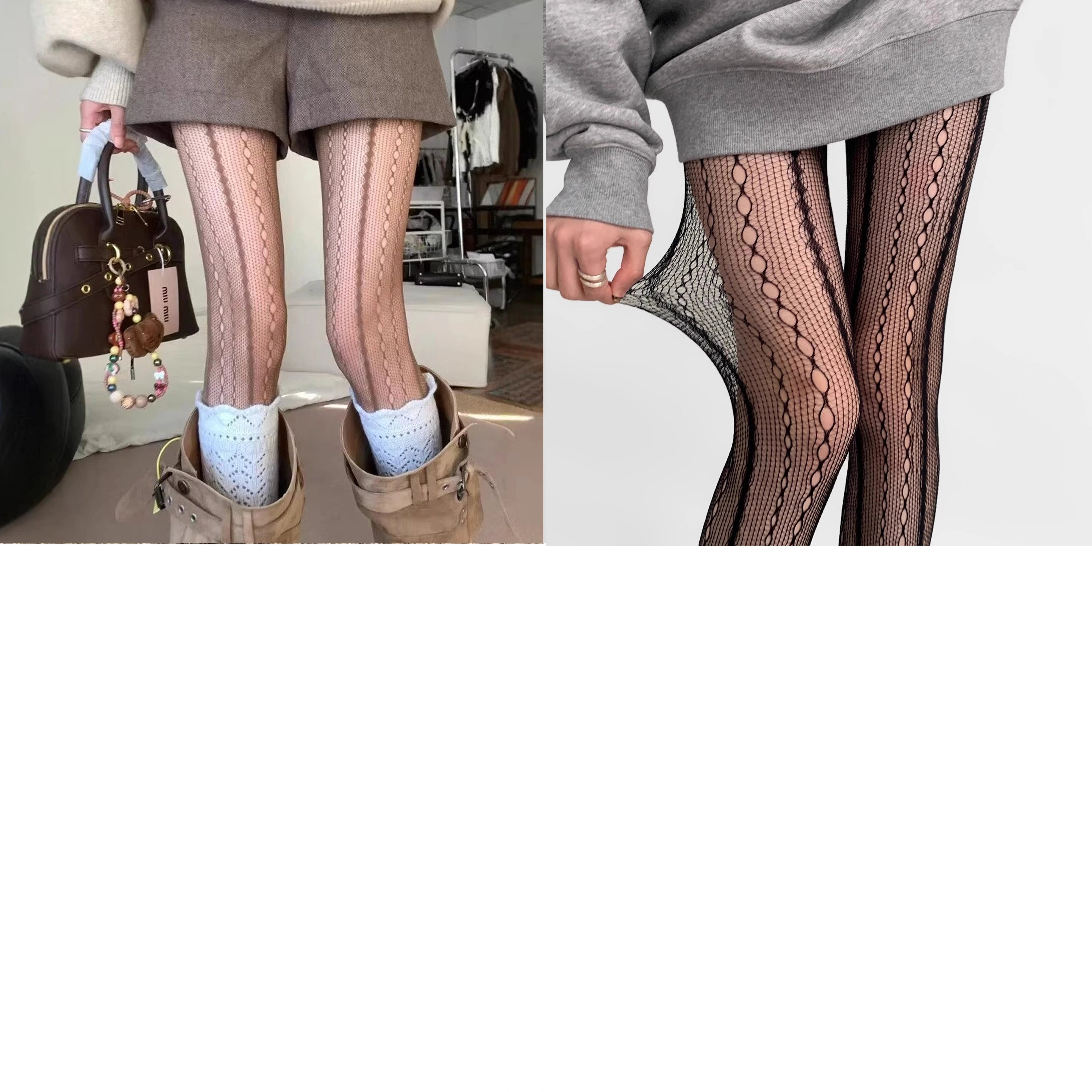 Rylan Chain Pattern Stocking Set - Coffee & Black Sheer Stockings (Two-Pack) [OTGPX6LV]