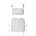 Skylah Furry Strapless Mini Skirt Set - White [OSR4XUVU]