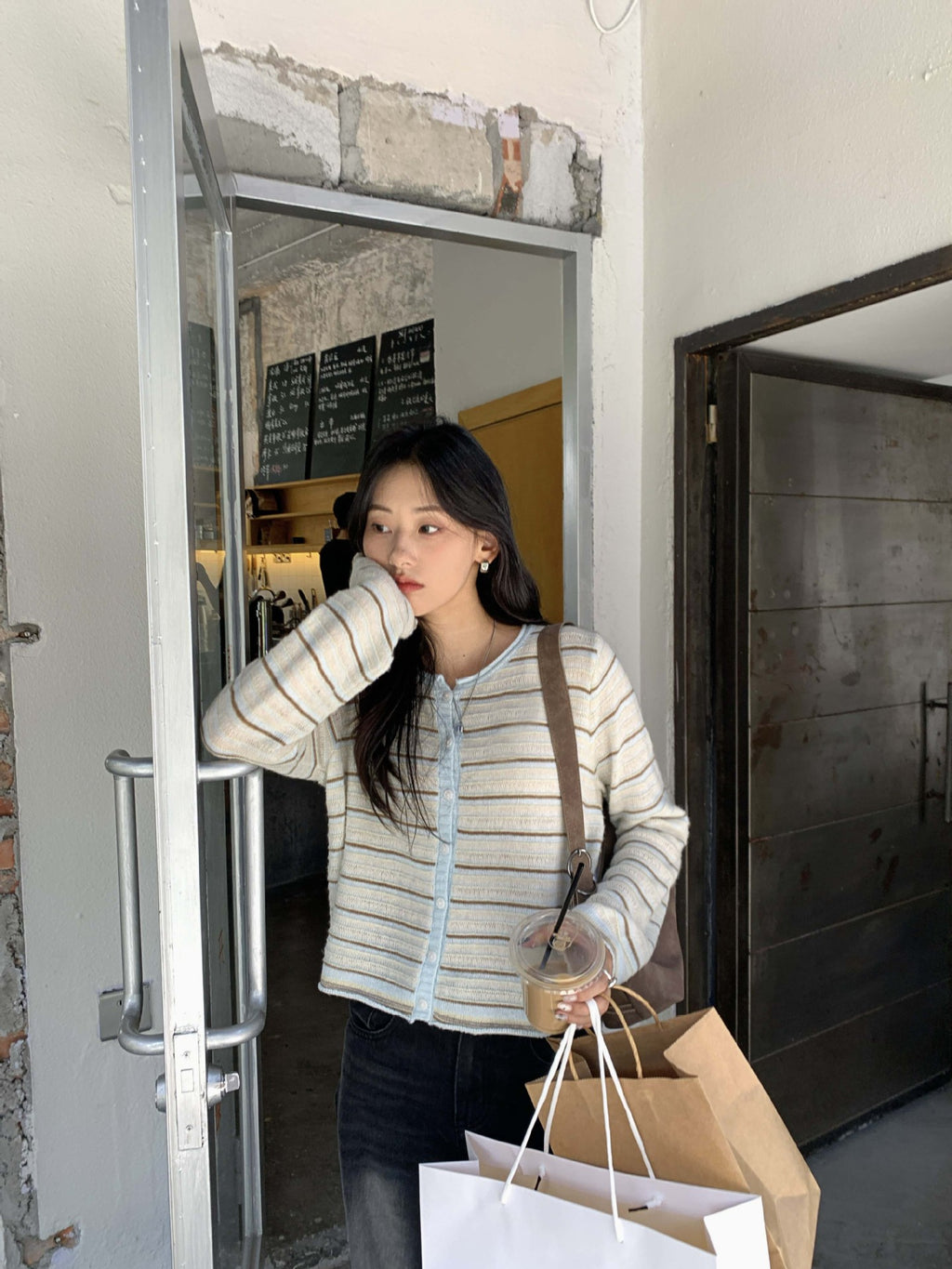 Honey Short Striped Knit Cardigan - Green Stripe [ZFCQXKHF]