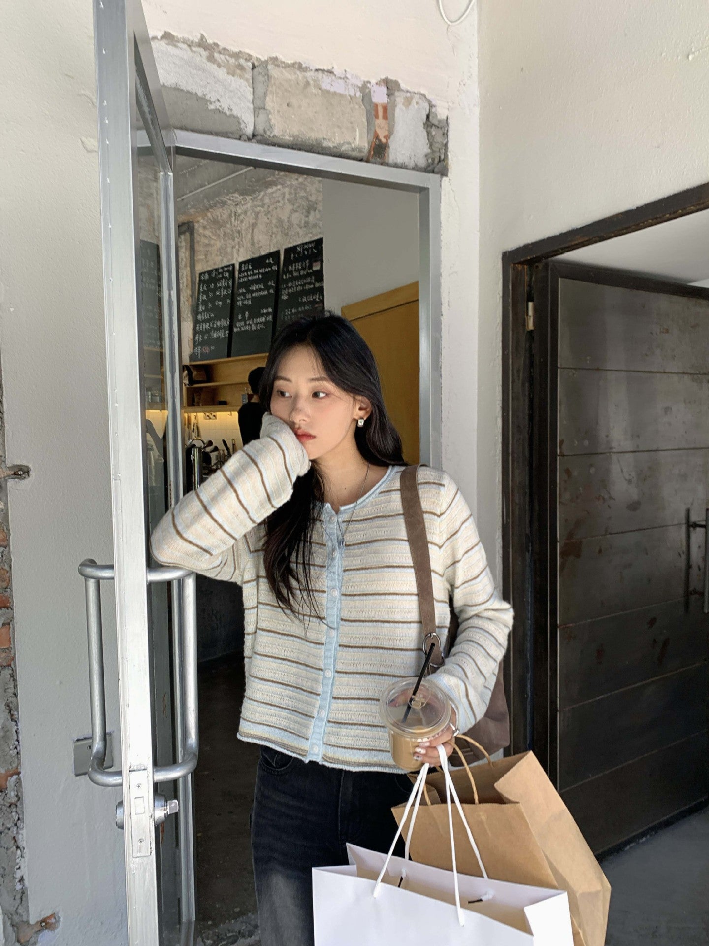 Honey Short Striped Knit Cardigan - Green Stripe [ZFCQXKHF]