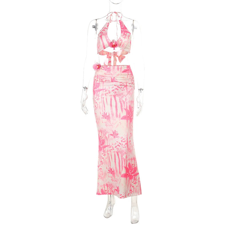 Baylie Printed Orchid Skirt Set - Pink