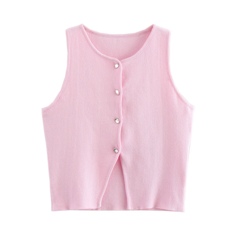 Novalee Cropped Knit Vest - Pink [S5X91DU8]
