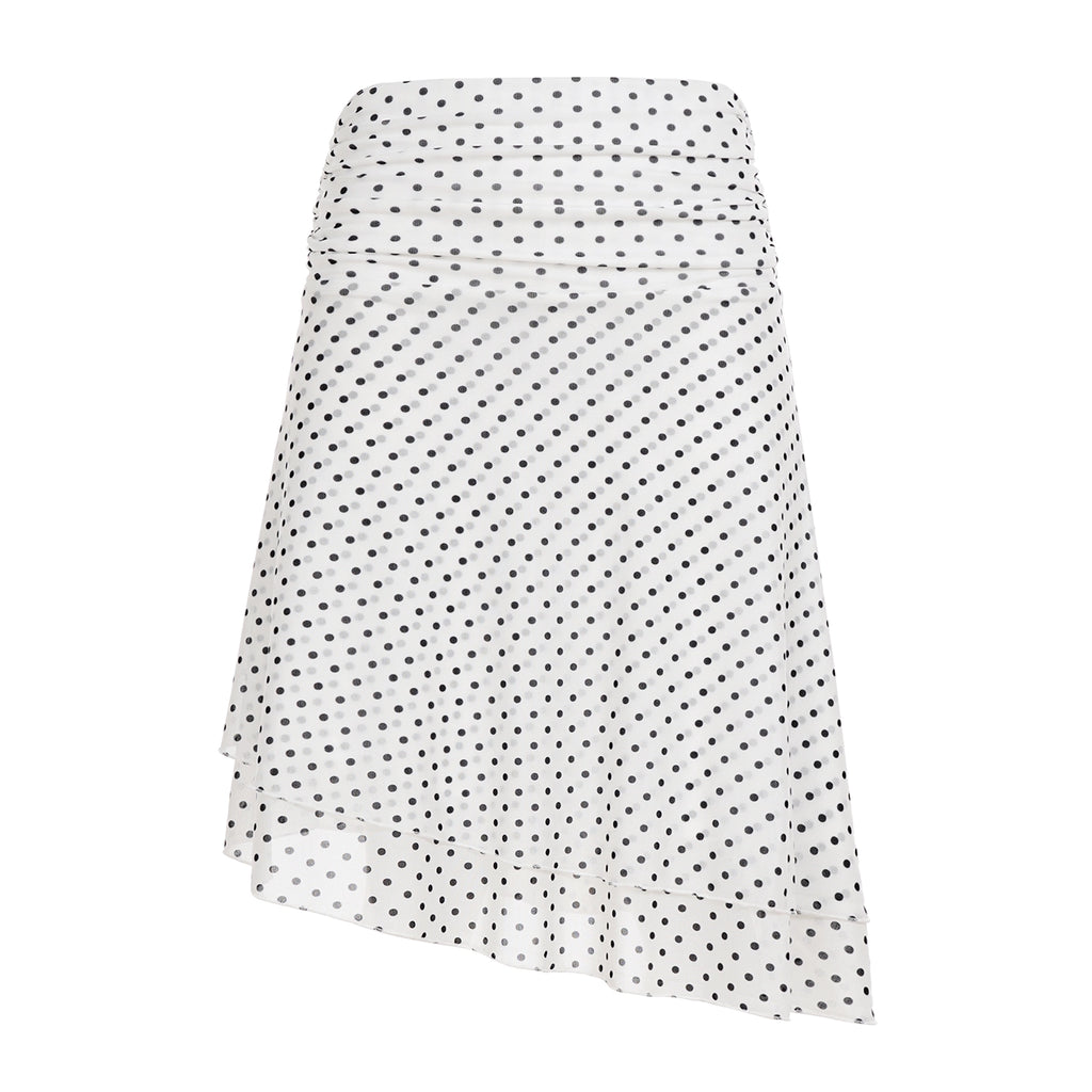 Izel Polka Dot Mesh Midi Skirt - White