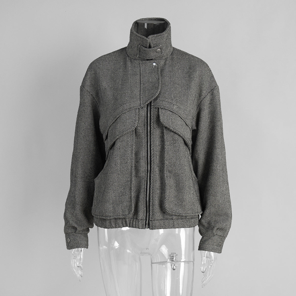 Arin Herringbone Wool Blend Jacket - Black [LHYR7CE6]