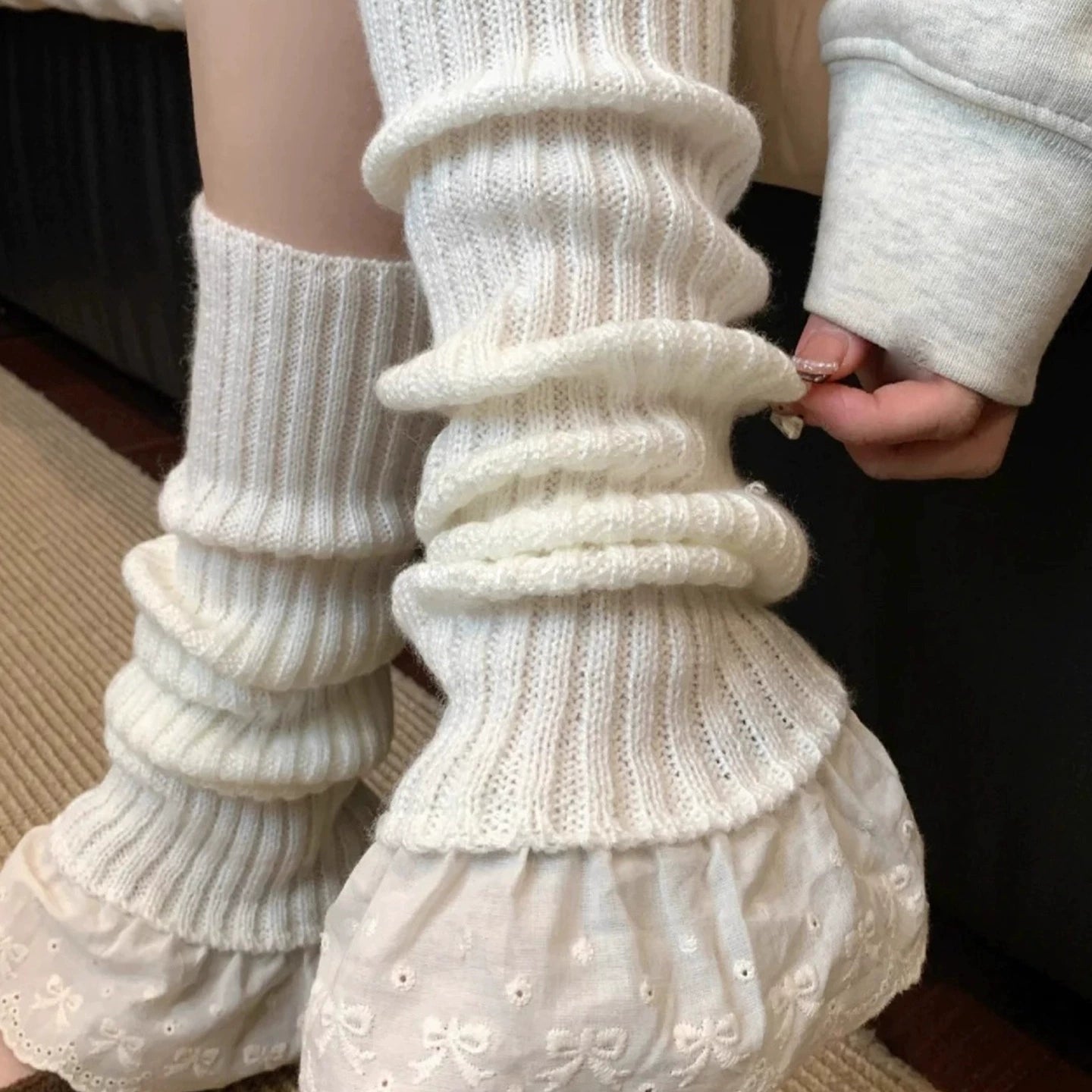 Kathleen Lace Knit Socks - White [3J298U3Q]