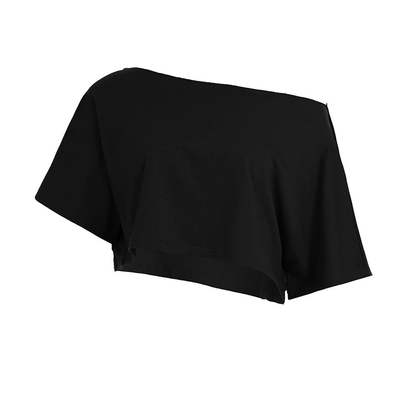 Tasha One Shoulder Crop Top - Black [PXNNJSFR]
