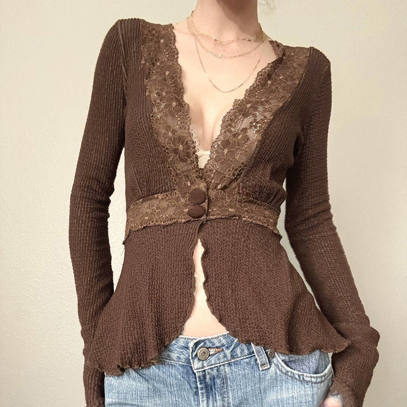 LaPose - Dezirae Lace Woolen V-Neck Cardigan