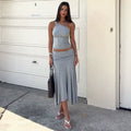 Tatum One-Shoulder Mini Skirt Set - Grey