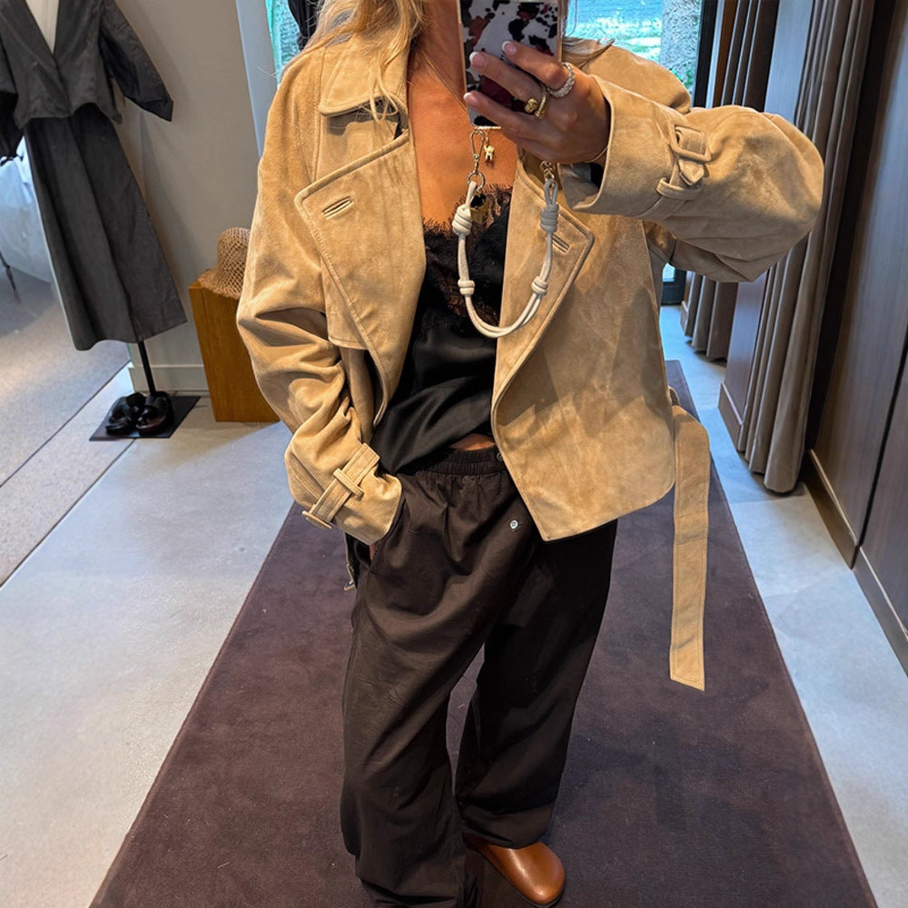 Aixa Belted Lapel Jacket - Khaki [46E0VAH1]
