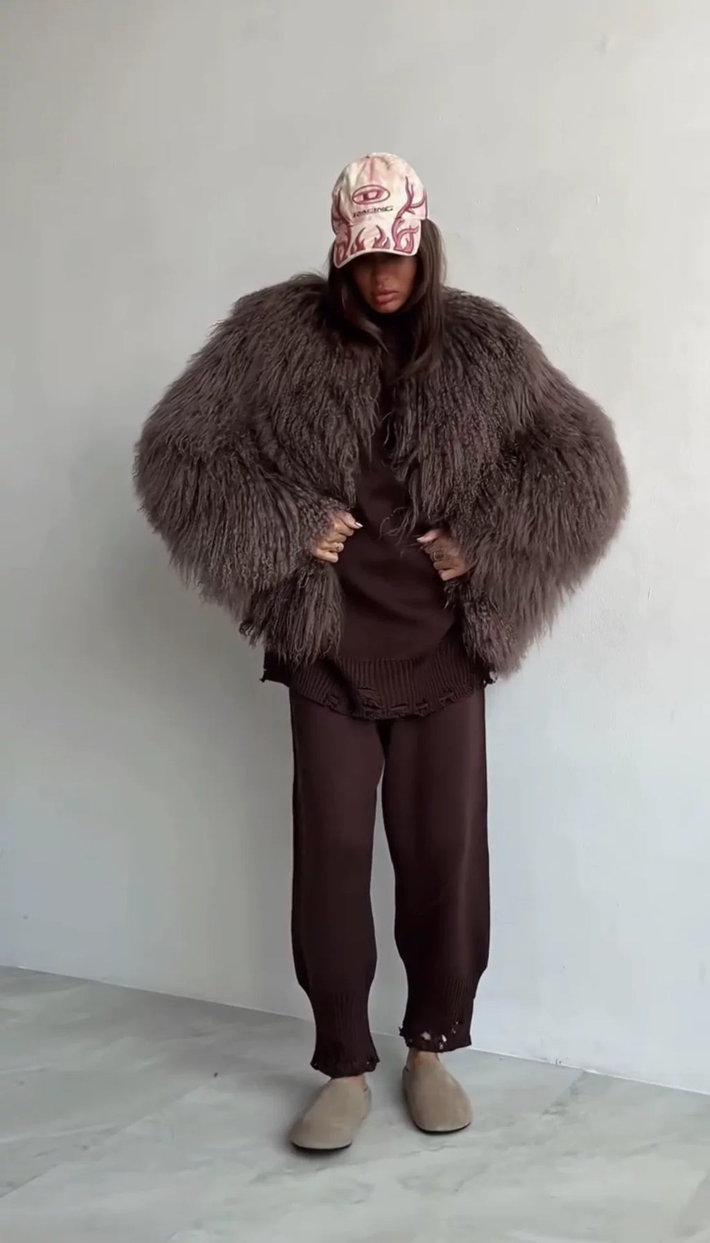 LaPose - Carlotta Shaggy Faux Fur Jacket - Dark Coffee Color