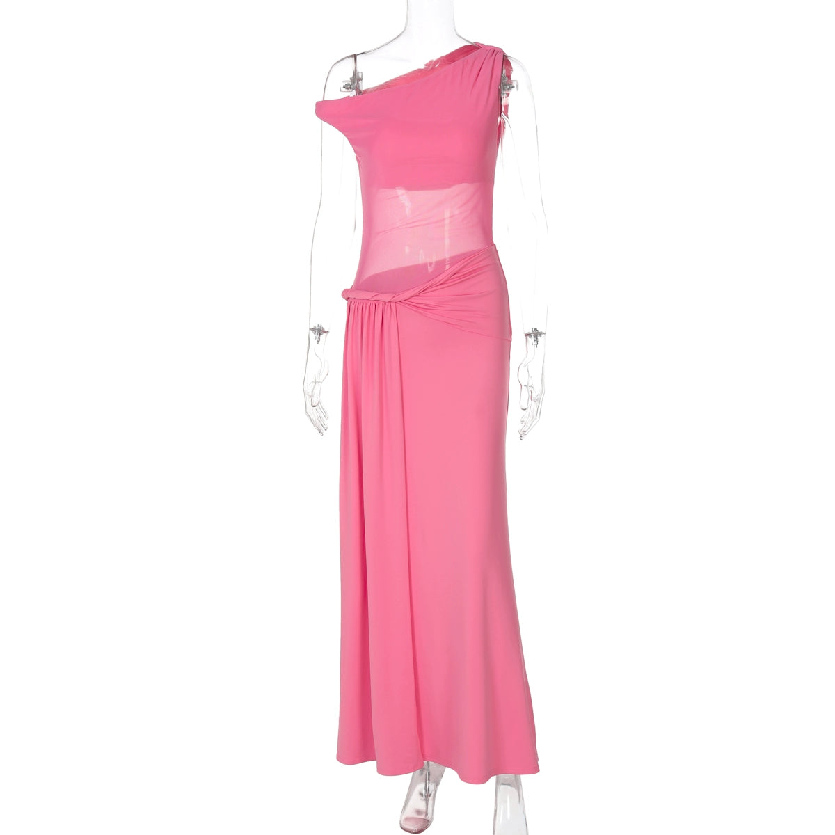 Hazelynn One Shoulder Mesh Maxi Dress - Pink [TVTUSFTA]