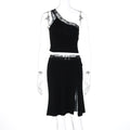 River One-Shoulder Lace Skirt Set - Black [0DVLN919]