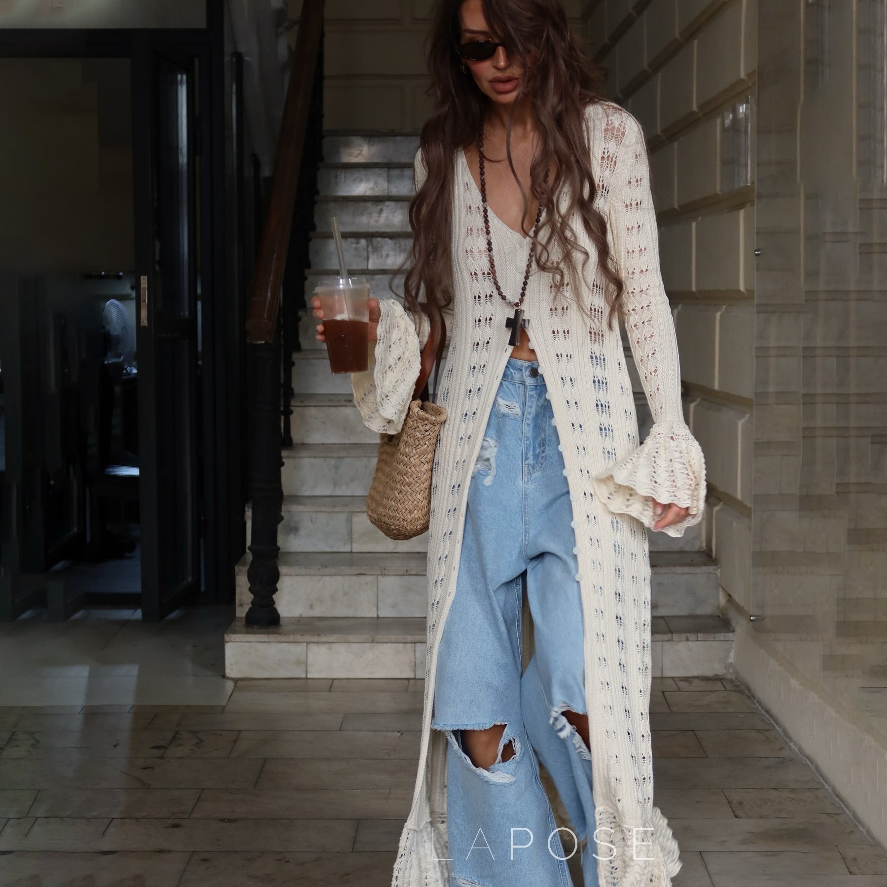 Aiden Crochet Long Cardigan