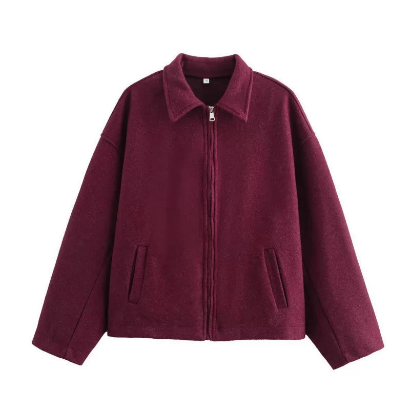 LaPose - Serena Notch Lapel Zip Jacket - Burgundy Color