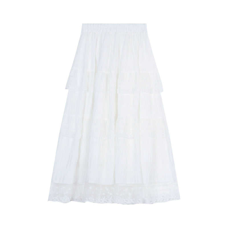 Payton White Tiered Lace Skirt - White [G4ECRYHU]