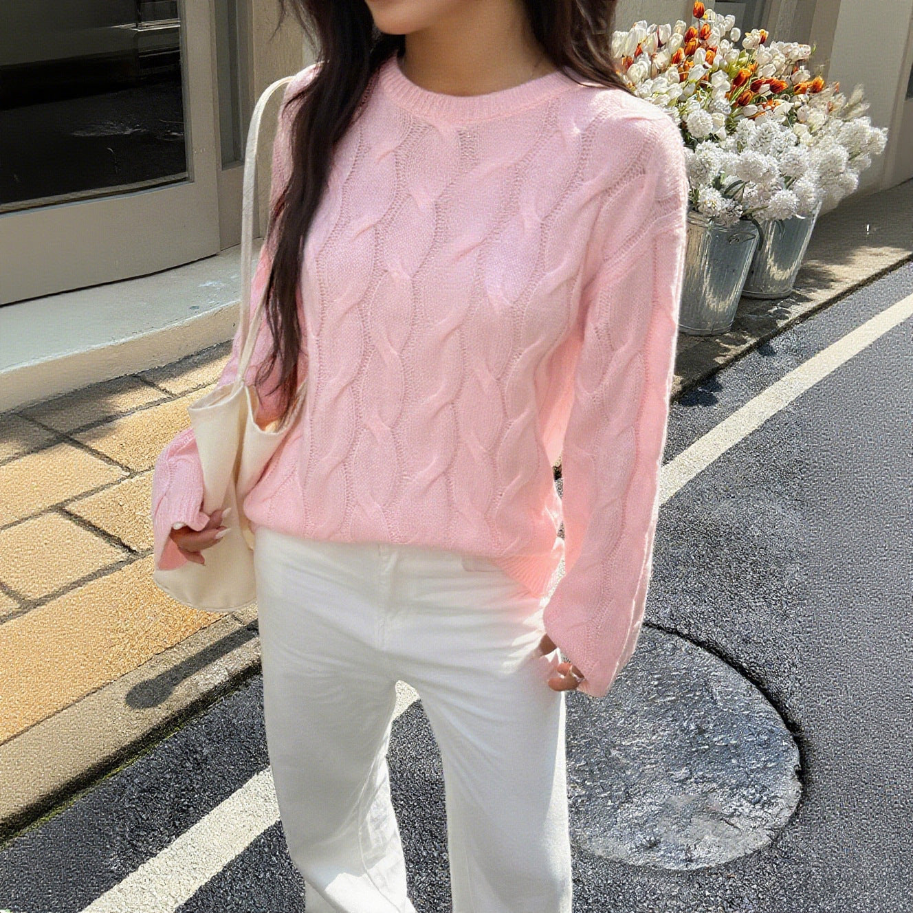 Sariya Solid Knit Crewneck Sweater - Pink [T5BVTV5S]