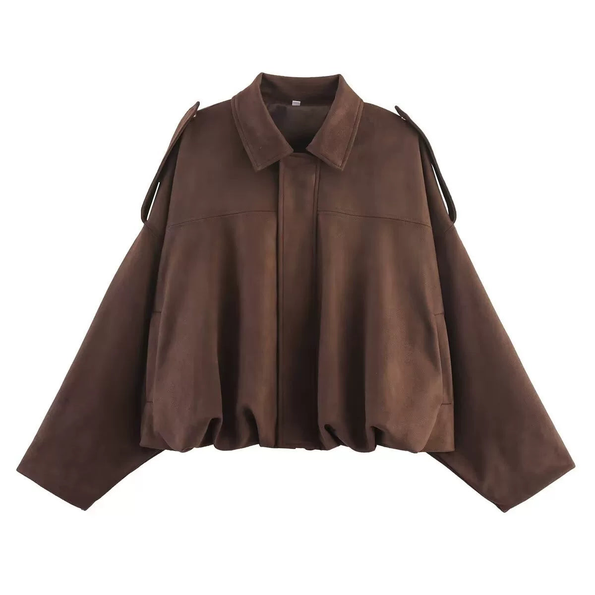 LaPose - Hadassah Oversized Faux Suede Bomber - Coffee with Pockets Color