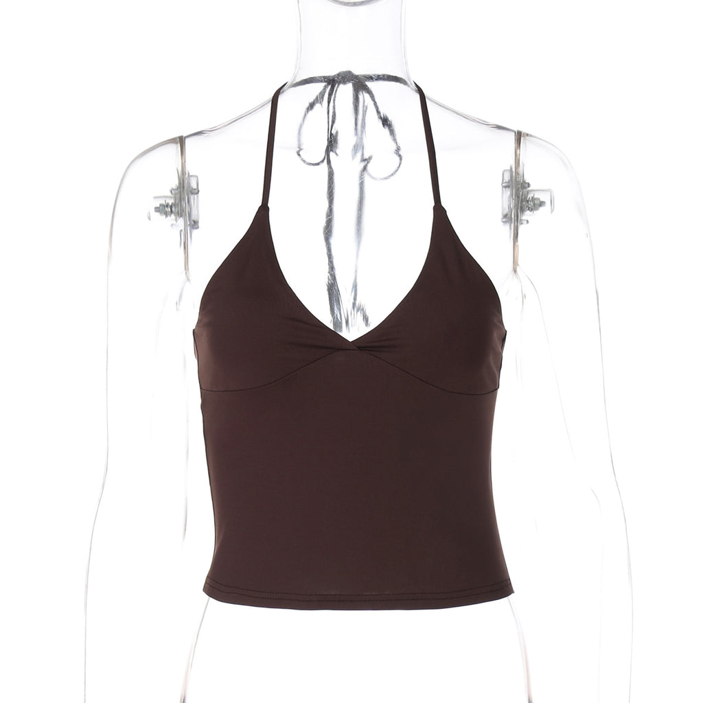 Sehaj Halter Lace-Up Crop Top - Coffee [HF3JV6N3]