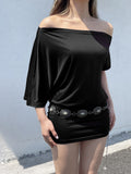 Lianne Ruched One-Shoulder Mini Dress - Black [8MG1YUZF]