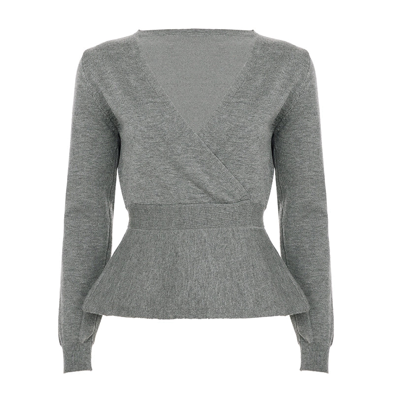 Allanah Ruffle Hem Knit Sweater - Grey [XTHMSDSM]