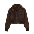 Camelia Quilted Fur Collar Jacket - Brown [59GE9ZIN]
