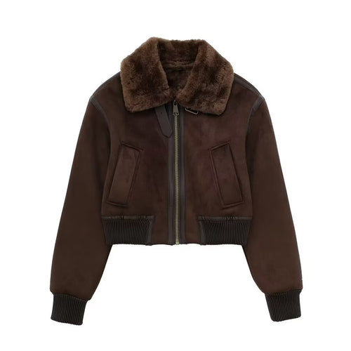 Camelia Quilted Fur Collar Jacket - Brown [59GE9ZIN]