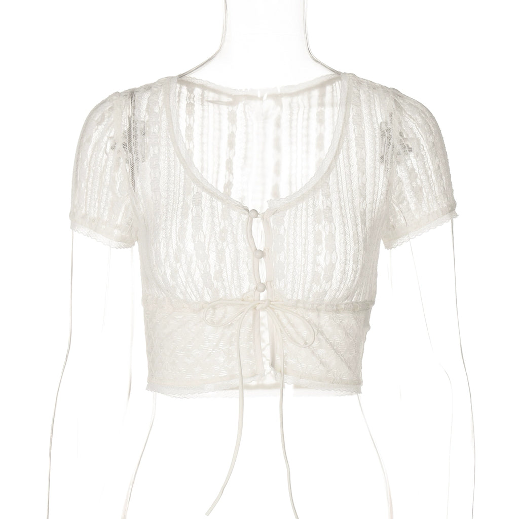 Rylann Lace Button Crop Top - Apricot [E9N8FICF]