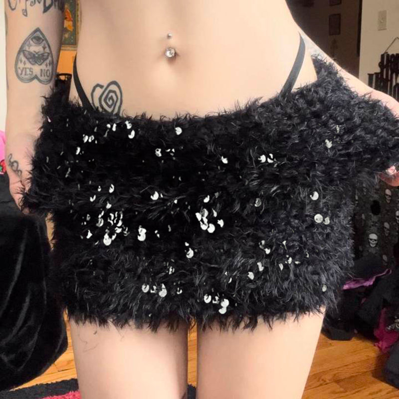 Janell Sequin Plush Mini Skirt